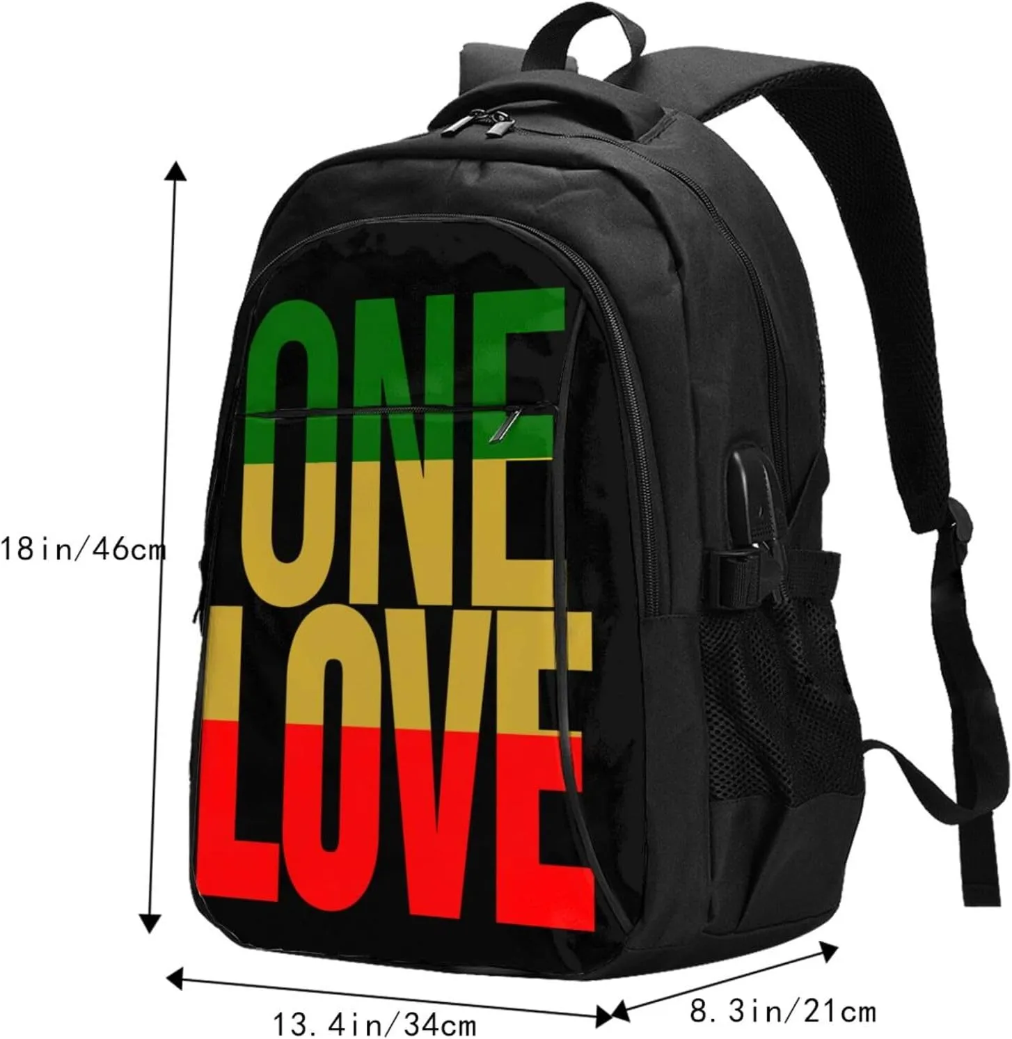 One Loves Jamaican Rasta Reggae Travel Backpack Laptop Backpacks Business Rucksack Outdoor Daypack Large Sport Bag with Luggage Strap USB Charging Port for Hiking Working
