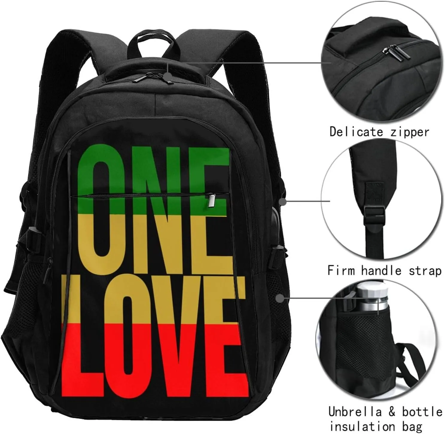 One Loves Jamaican Rasta Reggae Travel Backpack Laptop Backpacks Business Rucksack Outdoor Daypack Large Sport Bag with Luggage Strap USB Charging Port for Hiking Working