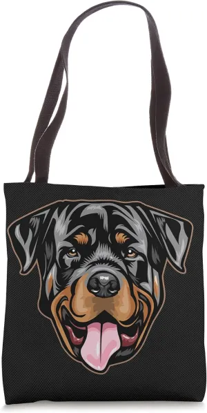 Oversized Black Rottweiler Rottie Dog Lovers Graphic Tote Bag