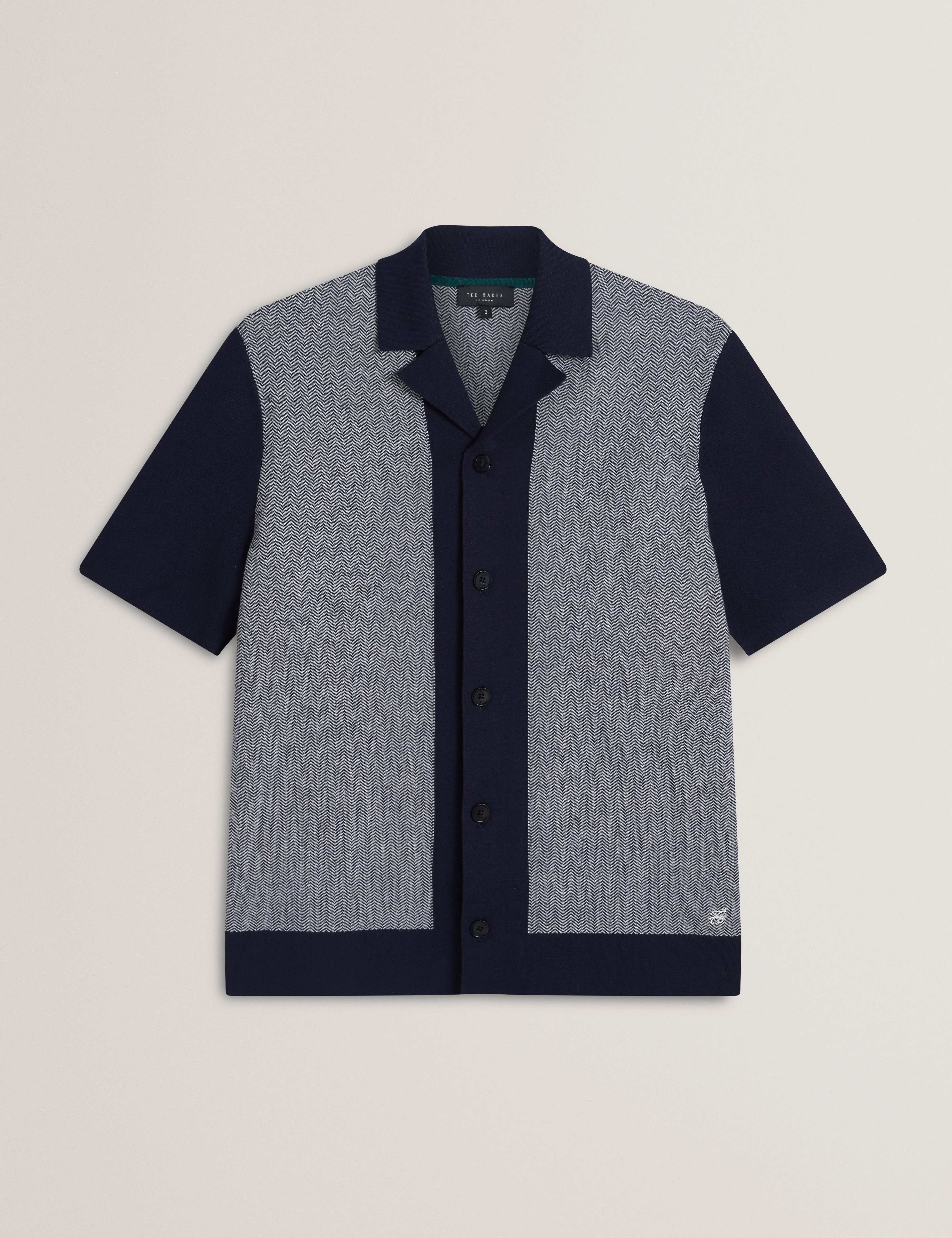 Padrig Short Sleeve Knitted Herringbone Shirt Navy