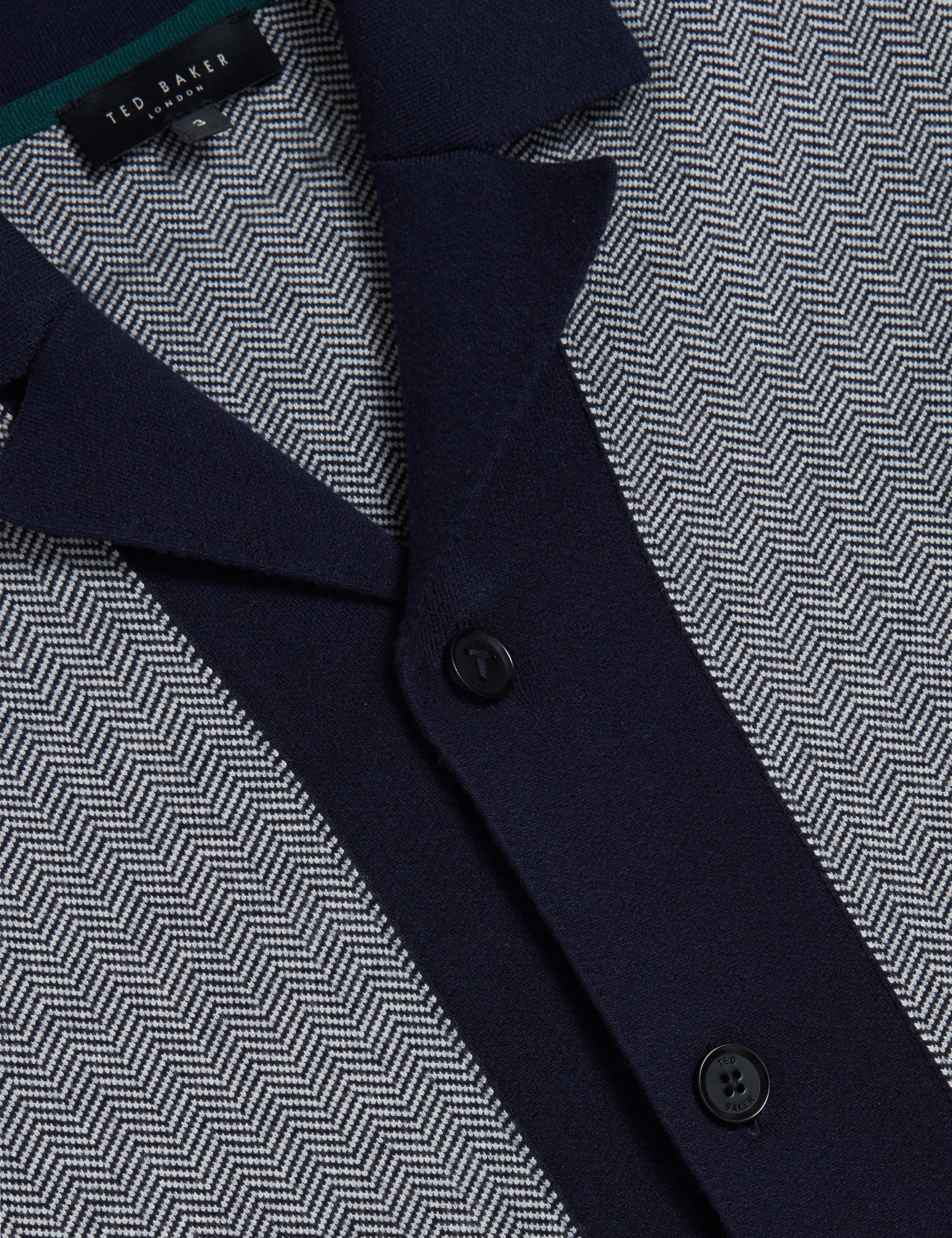 Padrig Short Sleeve Knitted Herringbone Shirt Navy