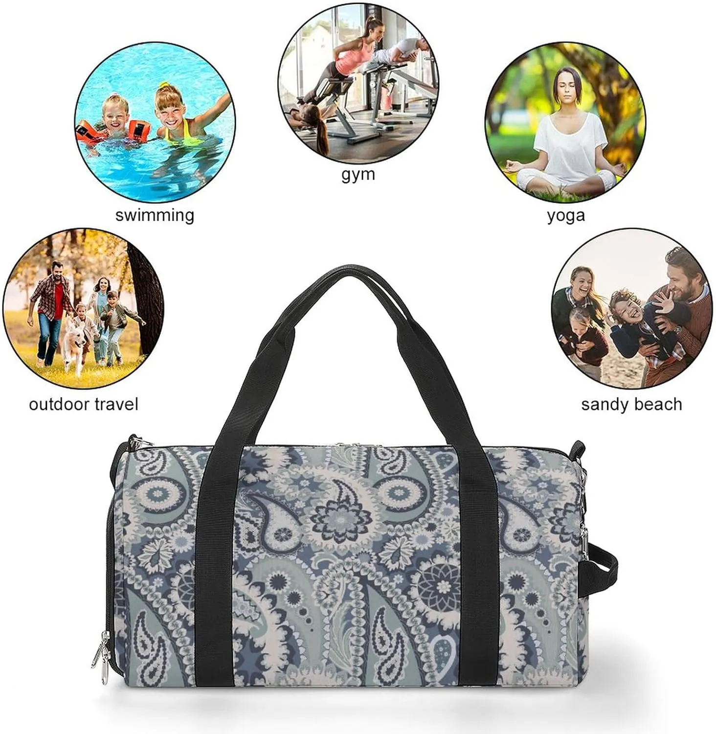 Paisleys-colorful-pattern Sports Tote Gym Bag for Women Men, Overnight Bag with Shoe Compartment Water Resistant