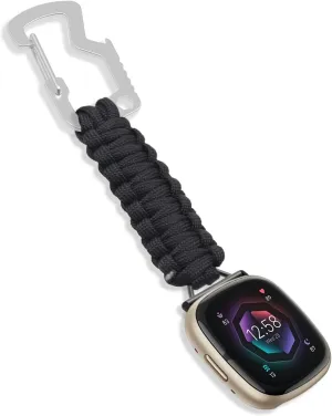 Paracord Watch Band Compatible with Fitbit Versa3,Versa4,Fitbit Sense,Sense2 Outdoor Activities Watch Strap Replacement,No Gap Keychain Watch Band Clip Women Men