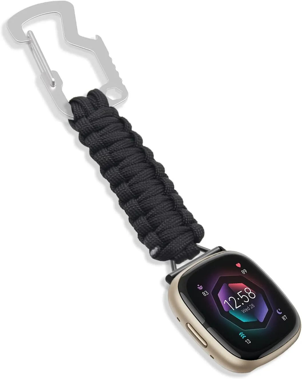Paracord Watch Band Compatible with Fitbit Versa3,Versa4,Fitbit Sense,Sense2 Outdoor Activities Watch Strap Replacement,No Gap Keychain Watch Band Clip Women Men