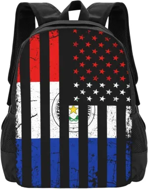 Paraguayan American Flag Paraguay Roots America Casual Backpacks Large Capacity Backpack Laptop Rucksack Sport Daypack Commuter Bags with Adjustable Strap for Traveling Camping