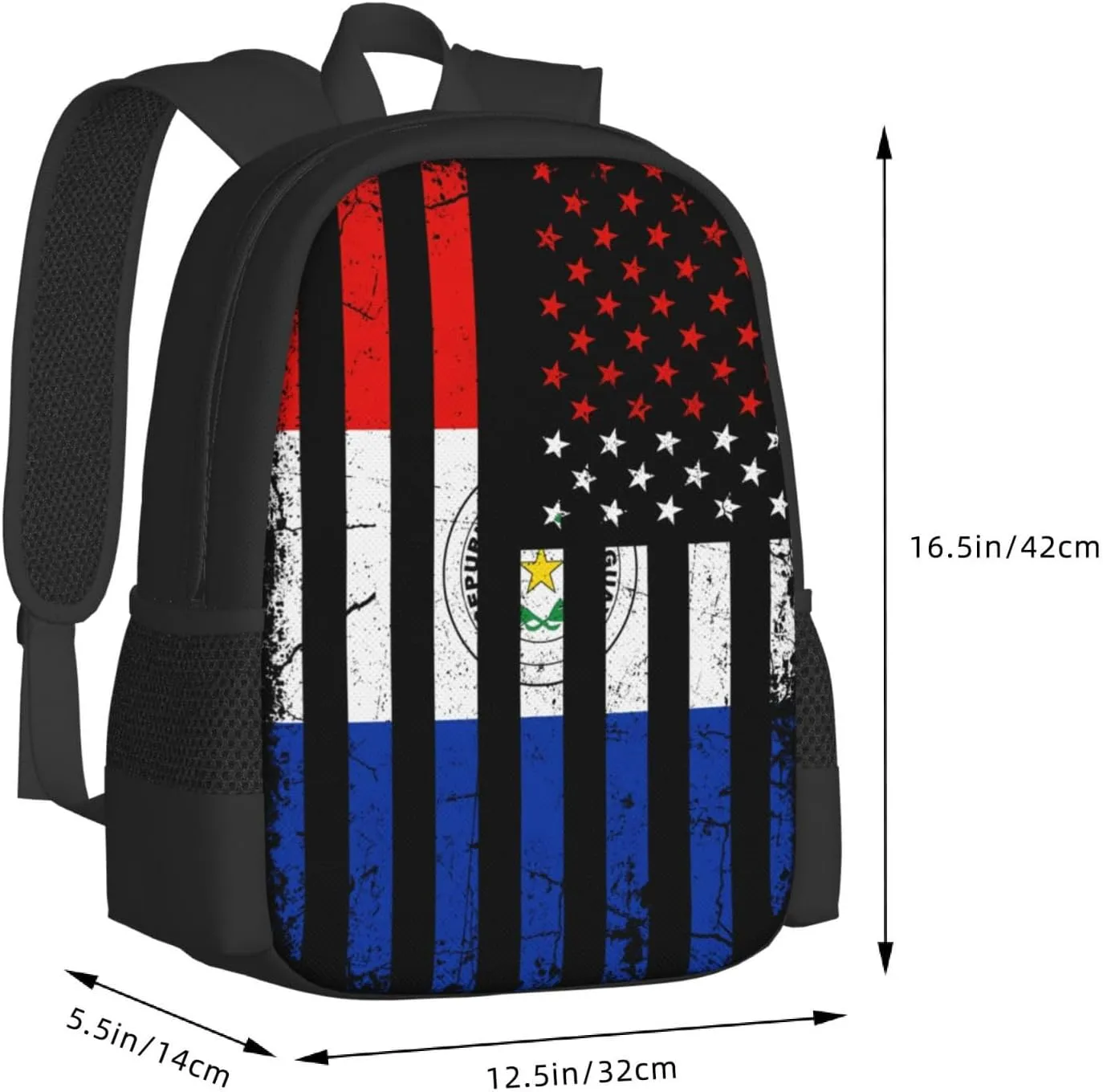 Paraguayan American Flag Paraguay Roots America Casual Backpacks Large Capacity Backpack Laptop Rucksack Sport Daypack Commuter Bags with Adjustable Strap for Traveling Camping