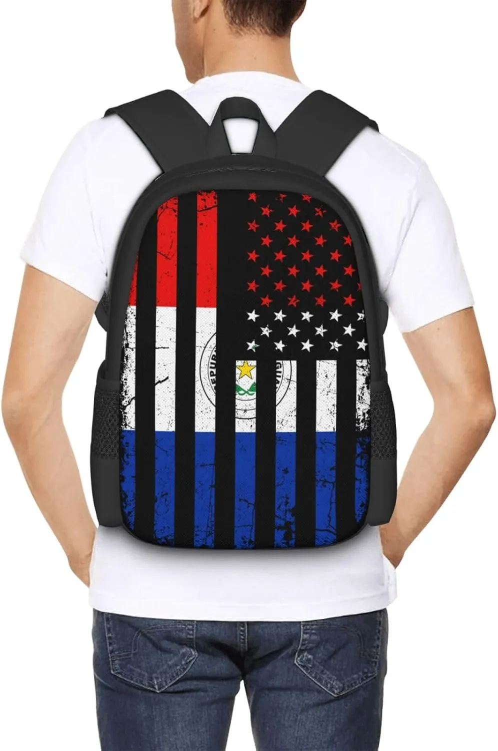 Paraguayan American Flag Paraguay Roots America Casual Backpacks Large Capacity Backpack Laptop Rucksack Sport Daypack Commuter Bags with Adjustable Strap for Traveling Camping