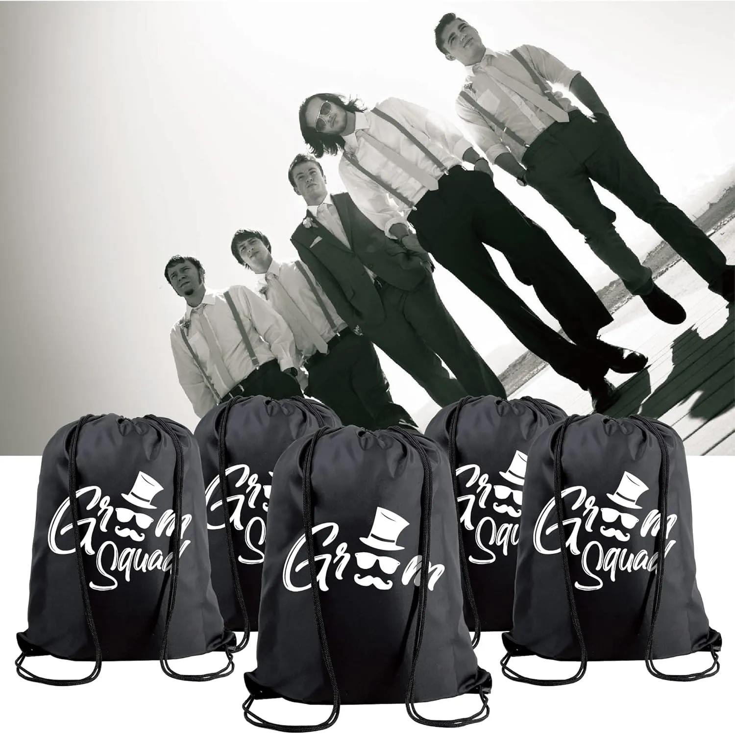 PartyGifts&beyond 7Pack Groomsmen Gift Bags With Drawstring Groom Squad Drawstring Bags for Bachelor Party and Wedding(Sunglasses)