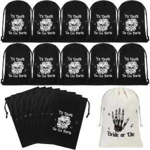 Paterr 20 Pcs Bachelorette Party Gift Bags Set 5'' x 7'' Bride or Die Till Death Do Us Party Gothic Bachelorette Gift Cotton Drawstring Favor Bags for Wedding Survival Recovery