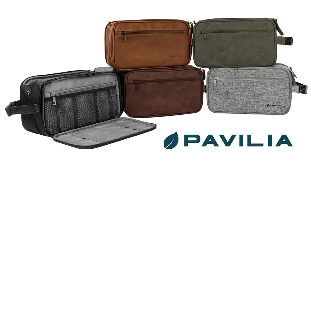 PAVILIA Toiletry Bag for Men, Travel Essentials Shaving Dopp Kit, Mens Travel Bag Toiletries Organizer Case for Grooming, PU Leather Water Resistant Cosmetic Bag Pouch (XL, Dark Brown)