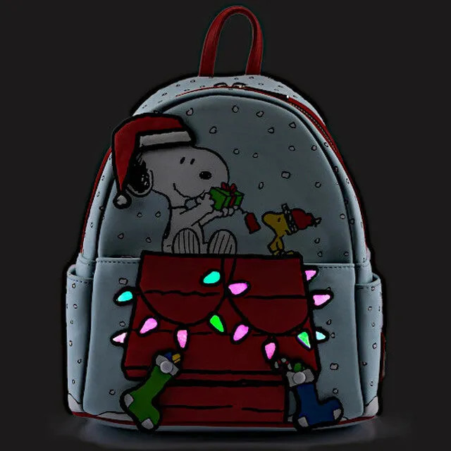 Peanuts Mini Backpack Snoopy And Woodstock Christmas Glow In The Dark Loungefly