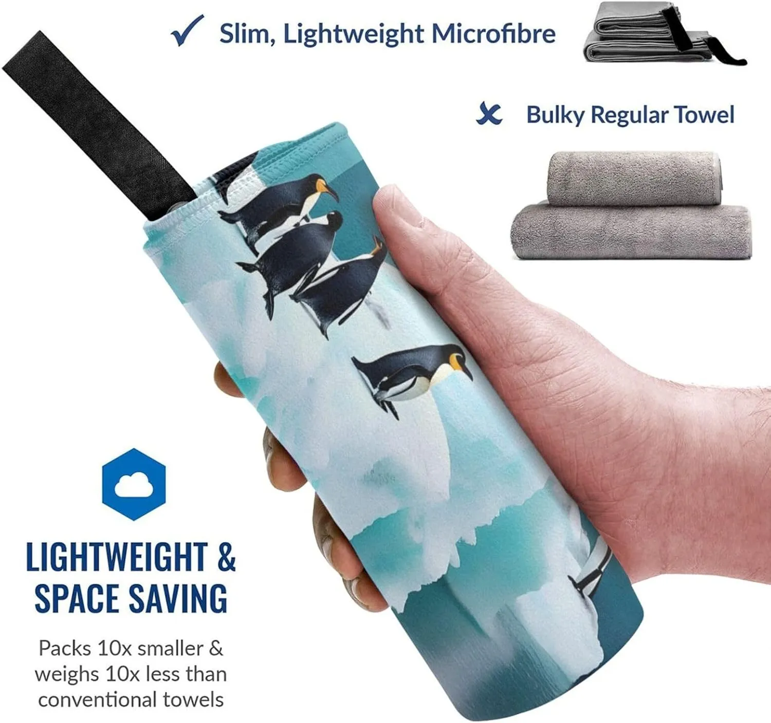 Penguins On The Iceberg Superfine Fiber Towel with Carabiner,Quick Drying Portable,Be Suitable for Beach,Pool,Hiking