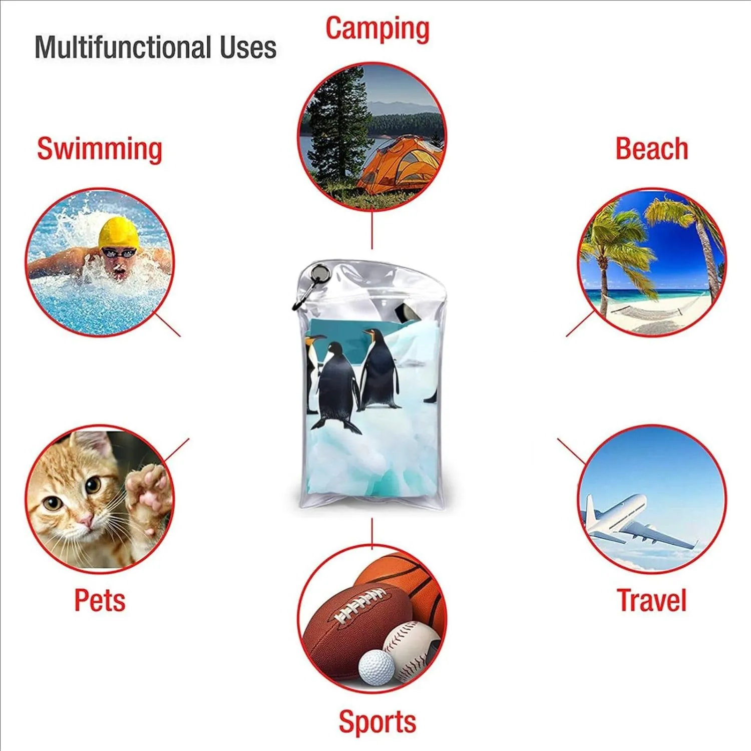 Penguins On The Iceberg Superfine Fiber Towel with Carabiner,Quick Drying Portable,Be Suitable for Beach,Pool,Hiking
