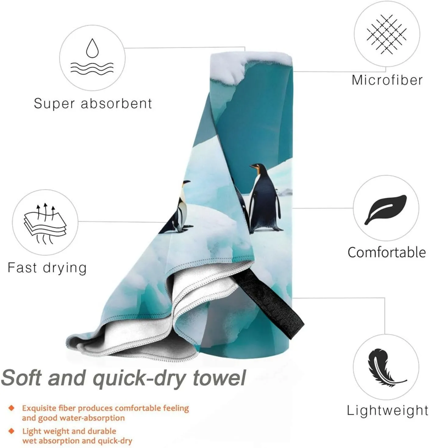 Penguins On The Iceberg Superfine Fiber Towel with Carabiner,Quick Drying Portable,Be Suitable for Beach,Pool,Hiking