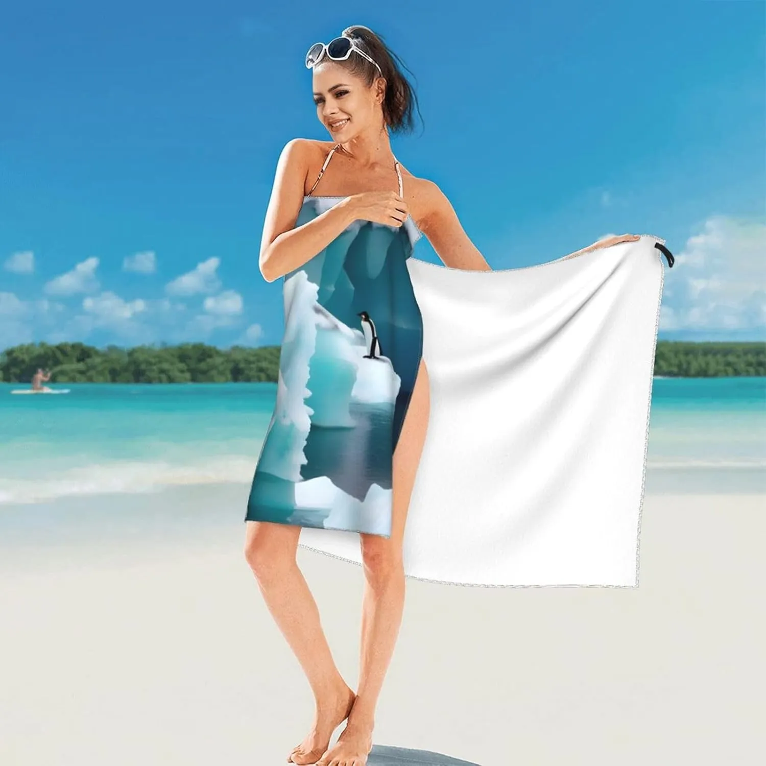Penguins On The Iceberg Superfine Fiber Towel with Carabiner,Quick Drying Portable,Be Suitable for Beach,Pool,Hiking