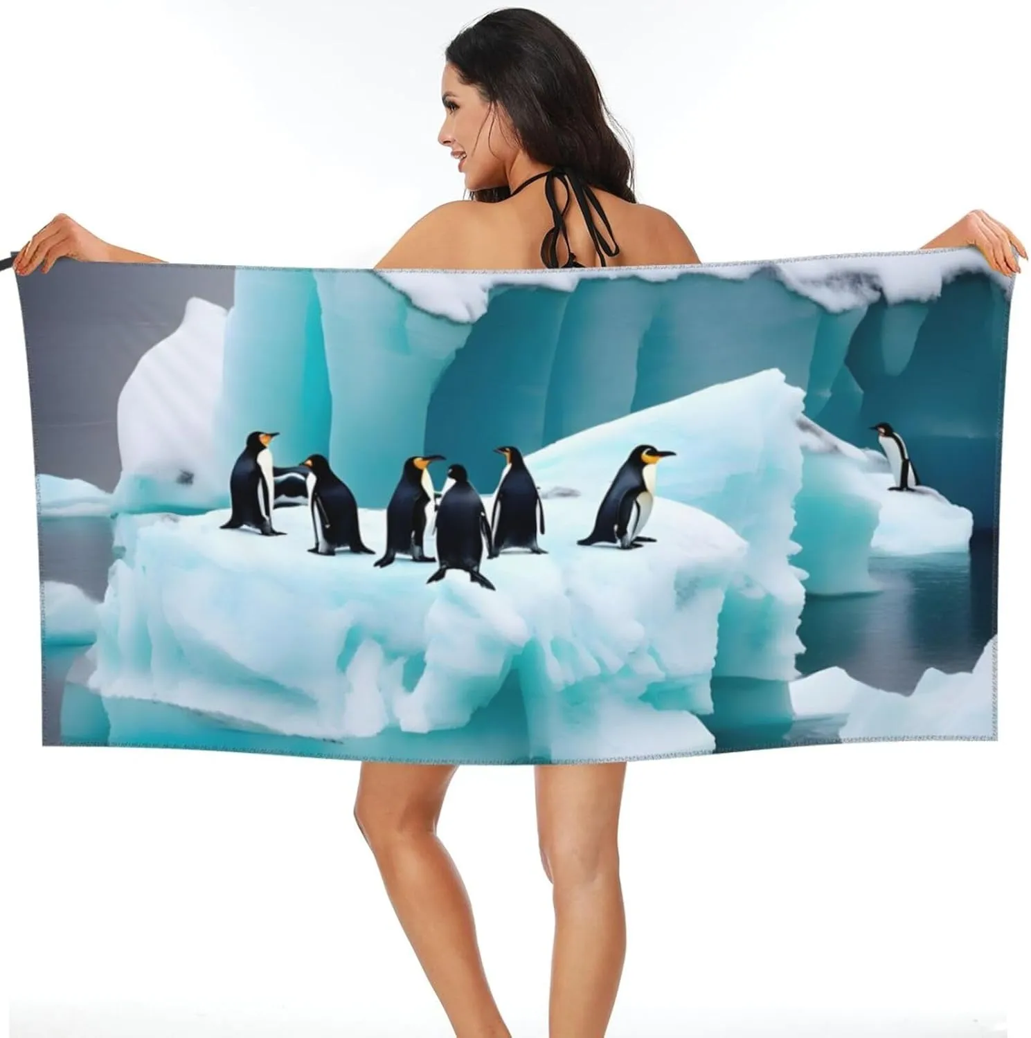 Penguins On The Iceberg Superfine Fiber Towel with Carabiner,Quick Drying Portable,Be Suitable for Beach,Pool,Hiking