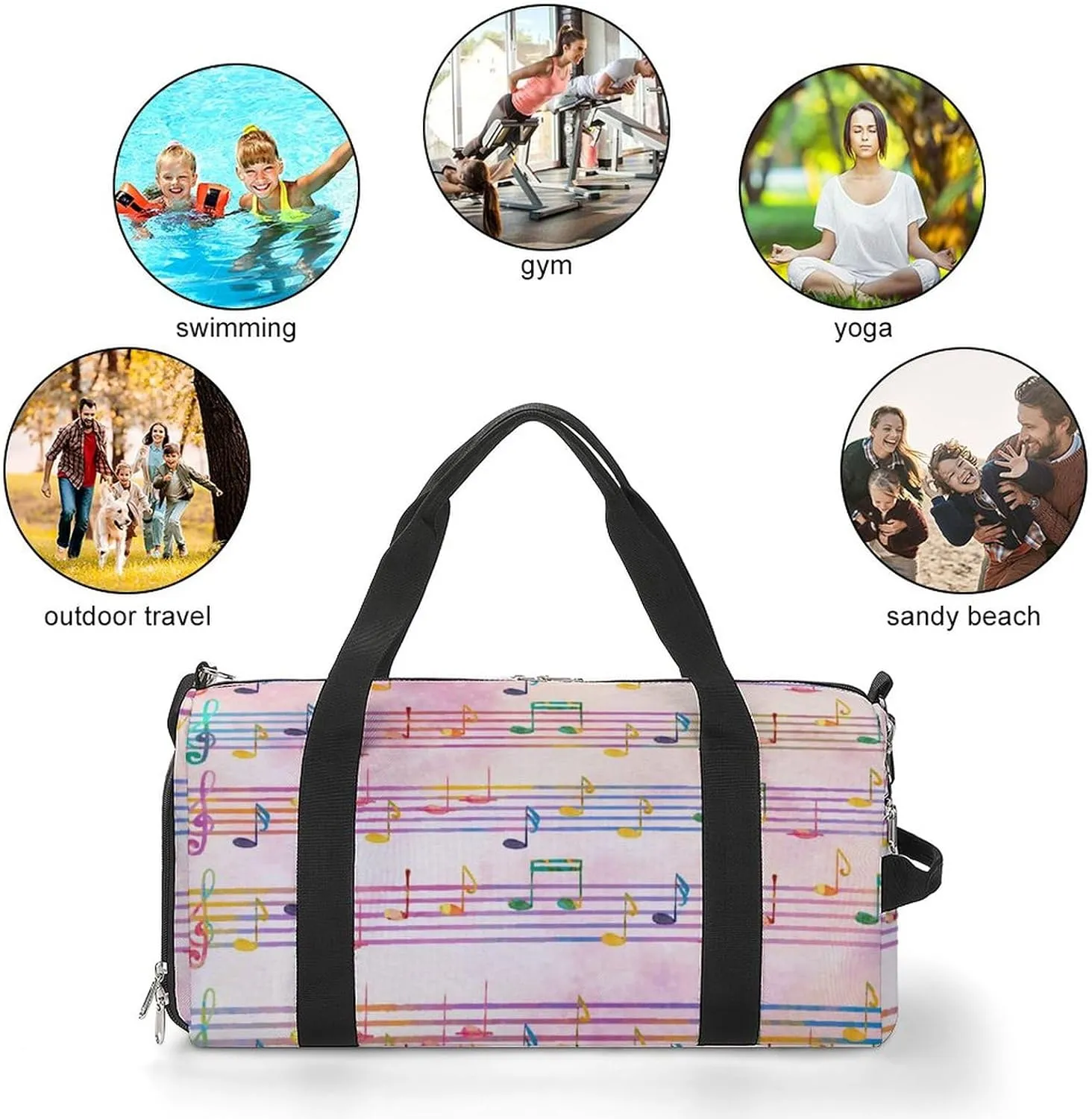 Pentagrams-musical Notes Sports Tote Gym Bag for Women Men, Overnight Bag with Shoe Compartment Water Resistant