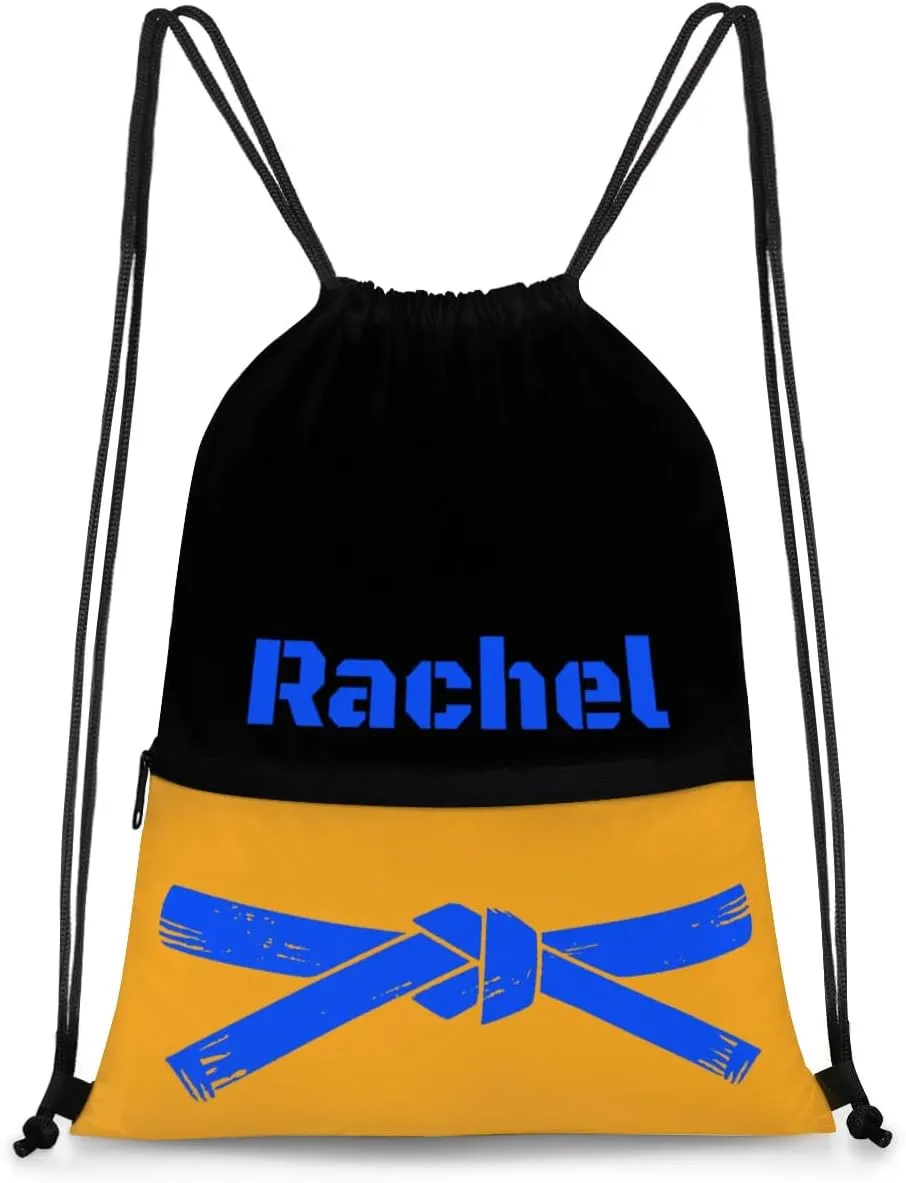 Personalized Martial Art Drawstring Bags Drawstring Backpack for Kids, Taekwondo Karate Drawstring Bags for Boys Girls Belt Blue