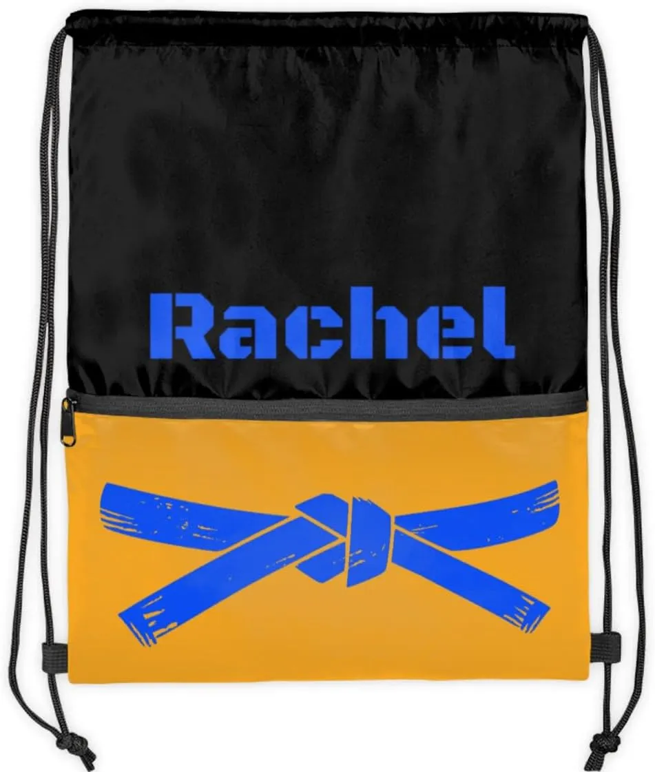 Personalized Martial Art Drawstring Bags Drawstring Backpack for Kids, Taekwondo Karate Drawstring Bags for Boys Girls Belt Blue