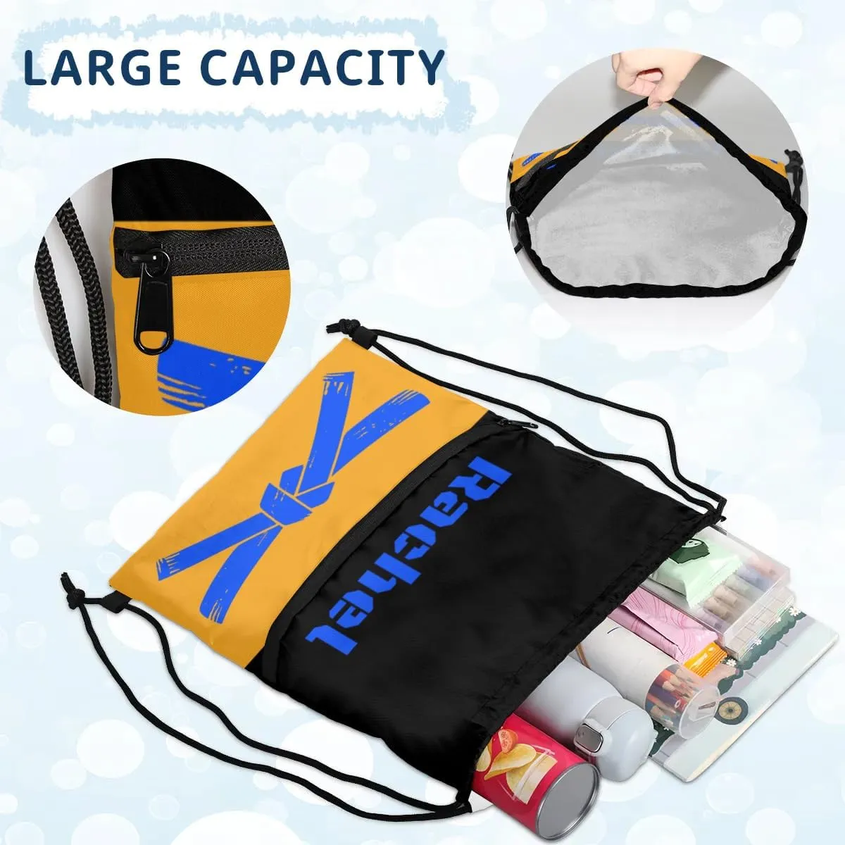 Personalized Martial Art Drawstring Bags Drawstring Backpack for Kids, Taekwondo Karate Drawstring Bags for Boys Girls Belt Blue