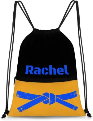 Personalized Martial Art Drawstring Bags Drawstring Backpack for Kids, Taekwondo Karate Drawstring Bags for Boys Girls Belt Blue