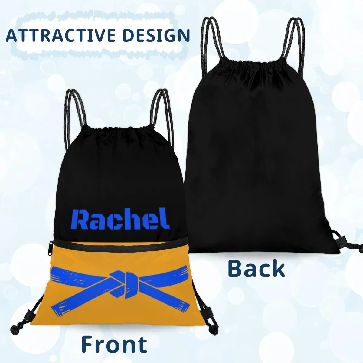 Personalized Martial Art Drawstring Bags Drawstring Backpack for Kids, Taekwondo Karate Drawstring Bags for Boys Girls Belt Blue