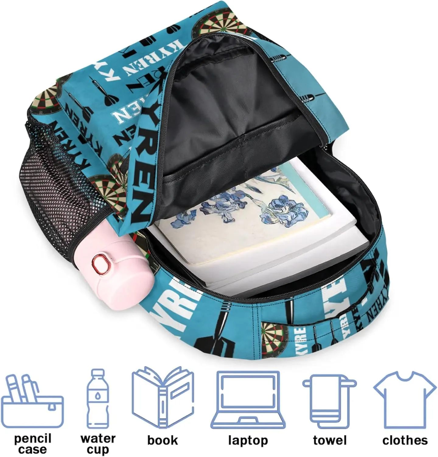 Personalized Name Darts Backpack, Sports Bag Backpack for Men Women, Custom Name Laptop Backpacks Travel Camping Daypack, Dark Blue