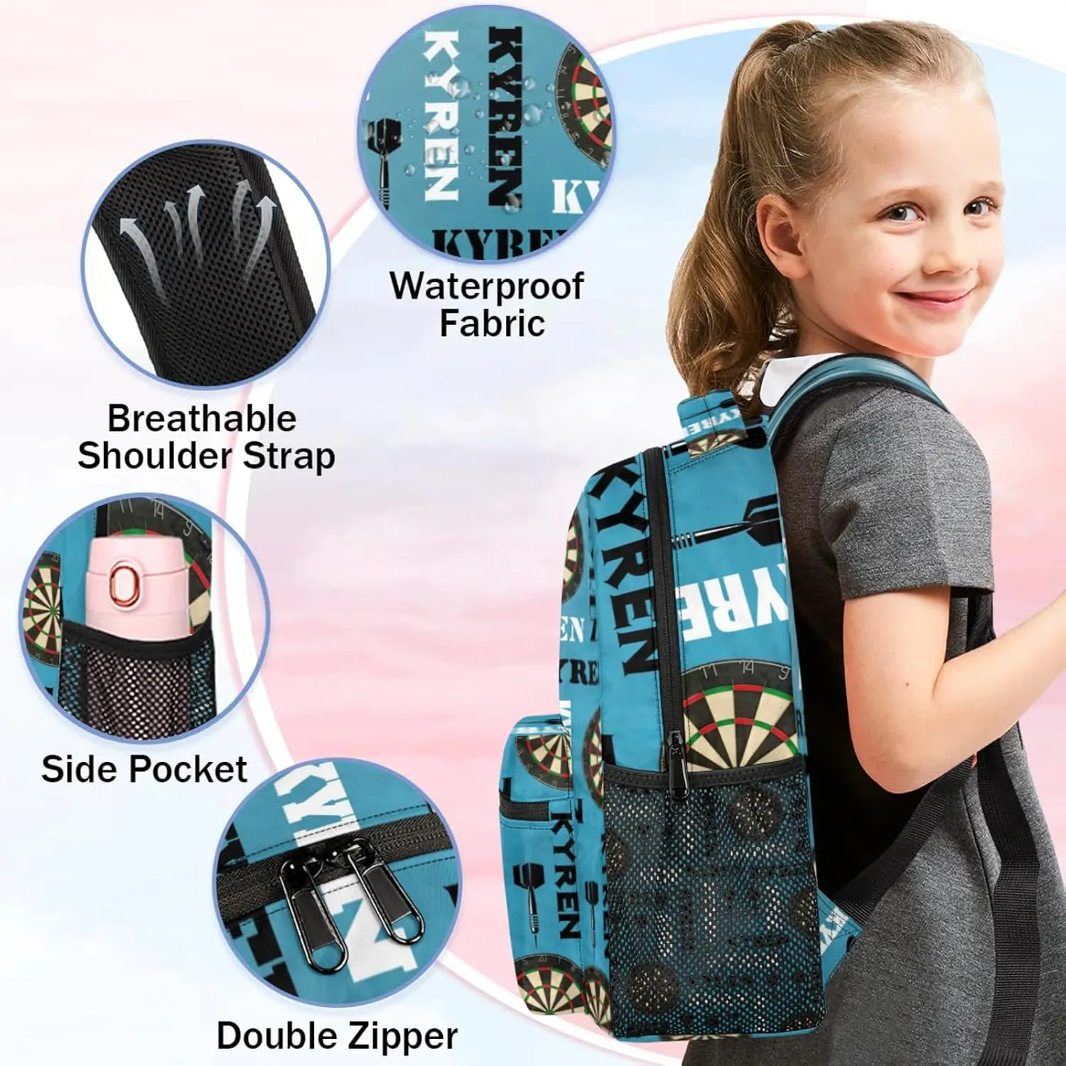 Personalized Name Darts Backpack, Sports Bag Backpack for Men Women, Custom Name Laptop Backpacks Travel Camping Daypack, Dark Blue