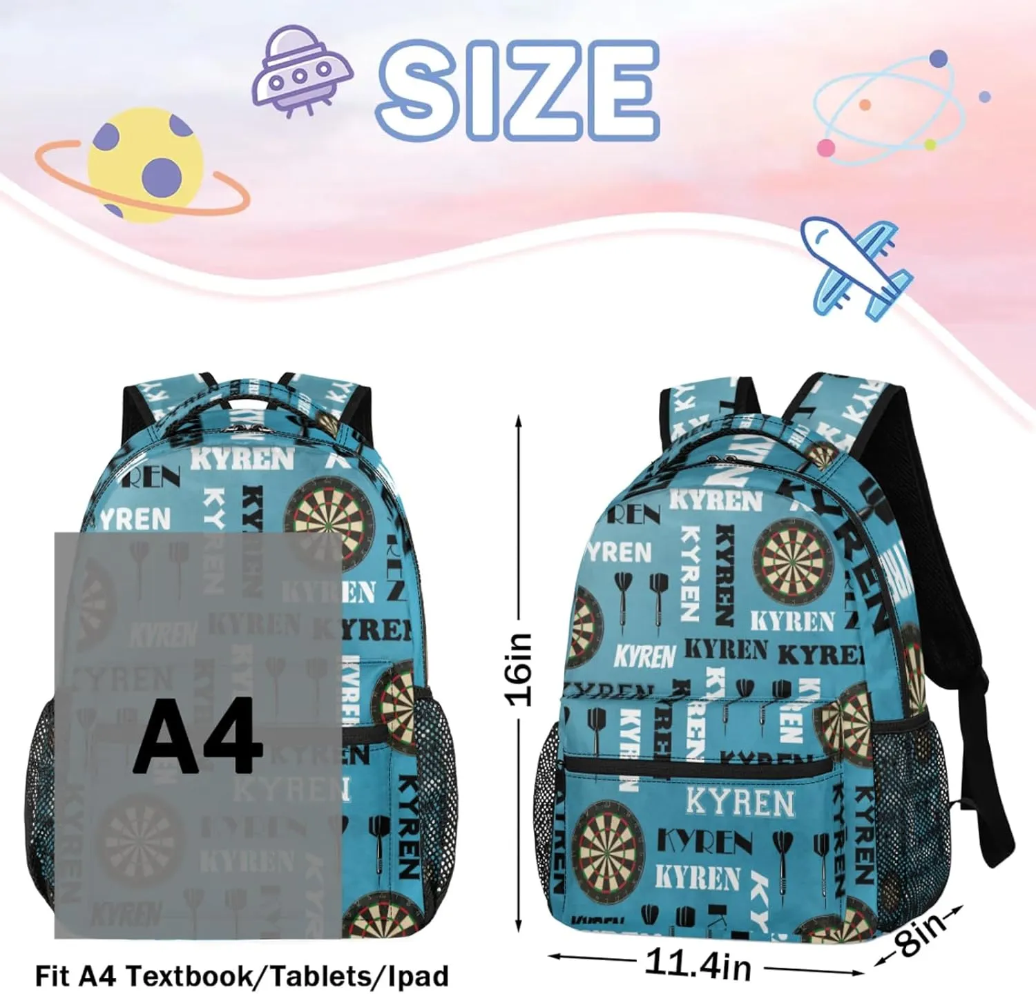 Personalized Name Darts Backpack, Sports Bag Backpack for Men Women, Custom Name Laptop Backpacks Travel Camping Daypack, Dark Blue