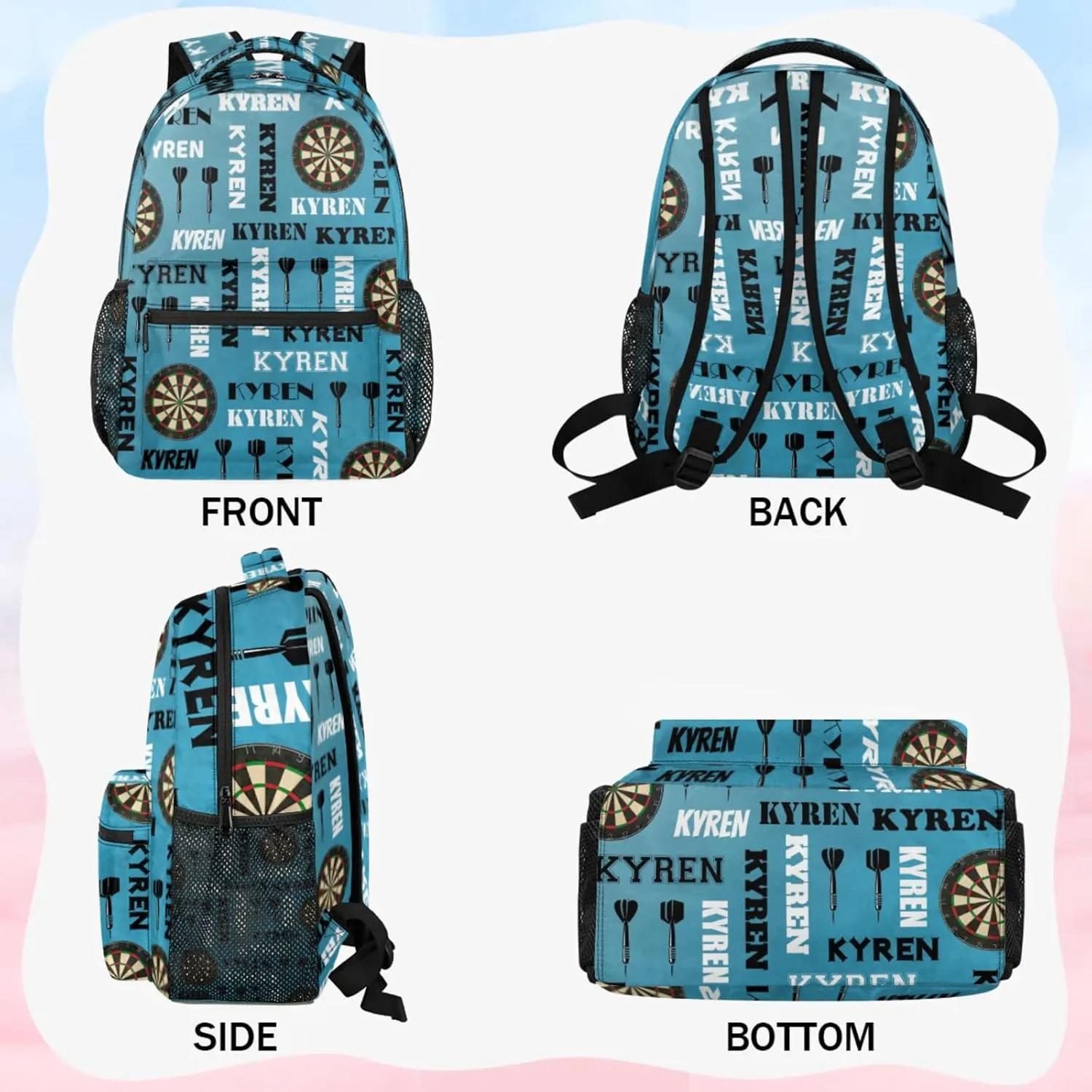 Personalized Name Darts Backpack, Sports Bag Backpack for Men Women, Custom Name Laptop Backpacks Travel Camping Daypack, Dark Blue