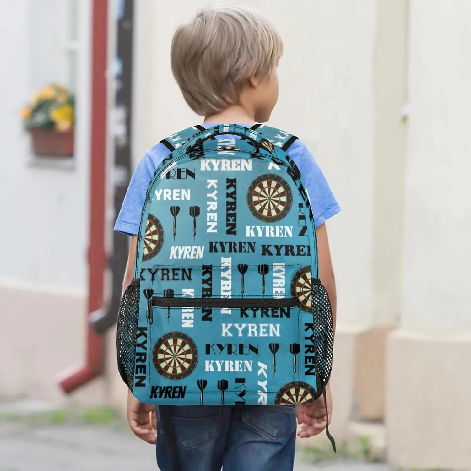 Personalized Name Darts Backpack, Sports Bag Backpack for Men Women, Custom Name Laptop Backpacks Travel Camping Daypack, Dark Blue
