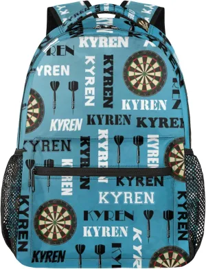 Personalized Name Darts Backpack, Sports Bag Backpack for Men Women, Custom Name Laptop Backpacks Travel Camping Daypack, Dark Blue