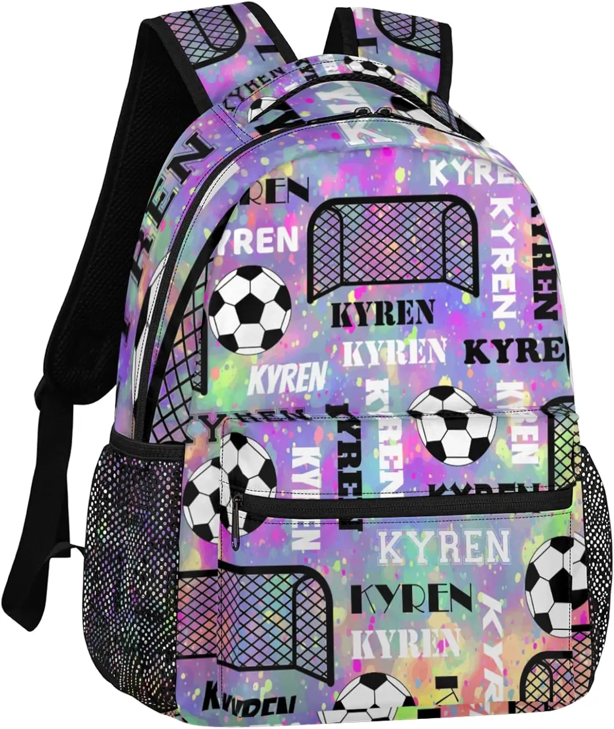 Personalized Name Soccer Backpack, Customized Sports Bag Backpack for Men Women, Custom Name Laptop Backpacks Travel Camping Daypack, Purple Yellow
