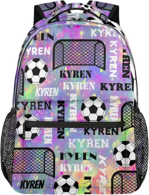 Personalized Name Soccer Backpack, Customized Sports Bag Backpack for Men Women, Custom Name Laptop Backpacks Travel Camping Daypack, Purple Yellow