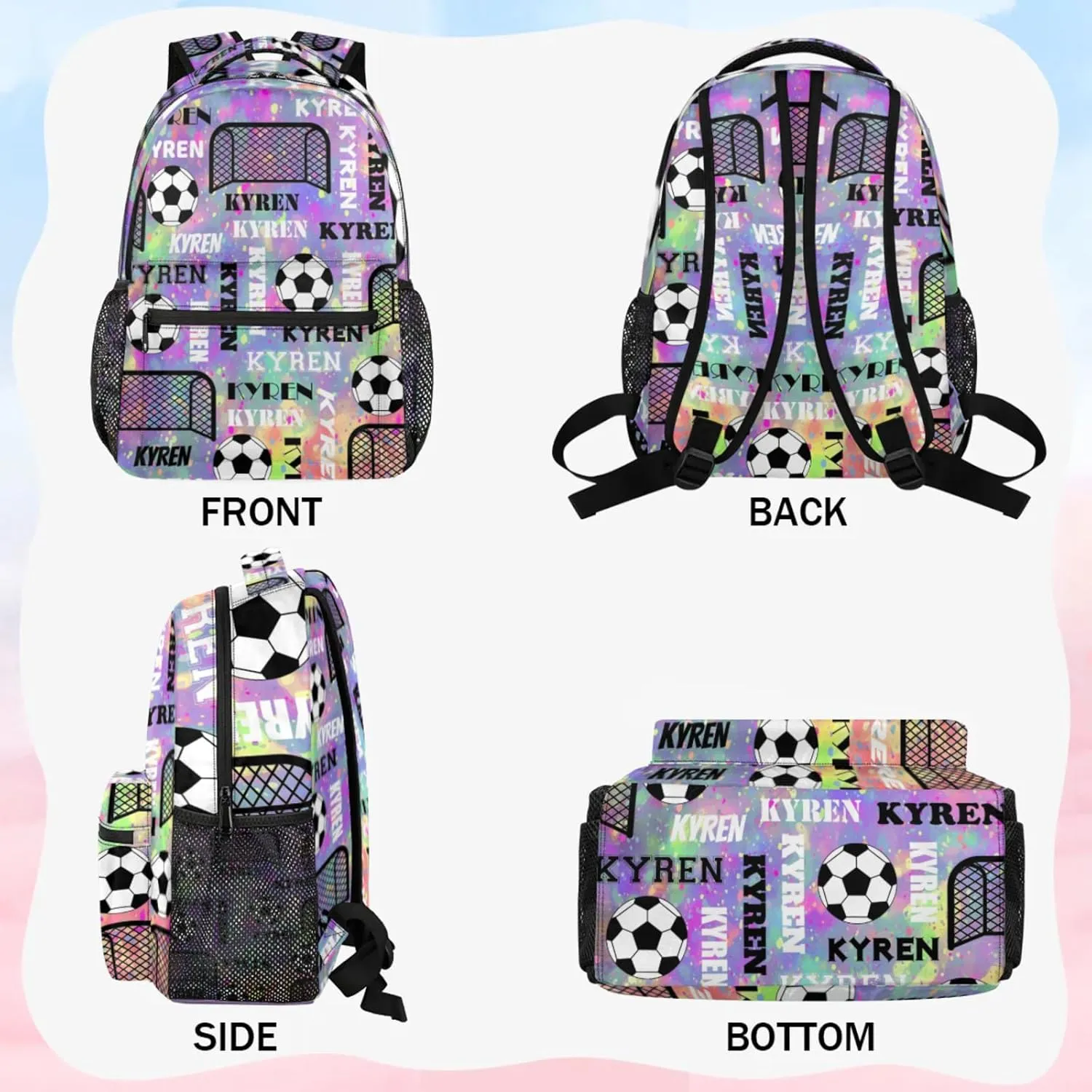 Personalized Name Soccer Backpack, Customized Sports Bag Backpack for Men Women, Custom Name Laptop Backpacks Travel Camping Daypack, Purple Yellow