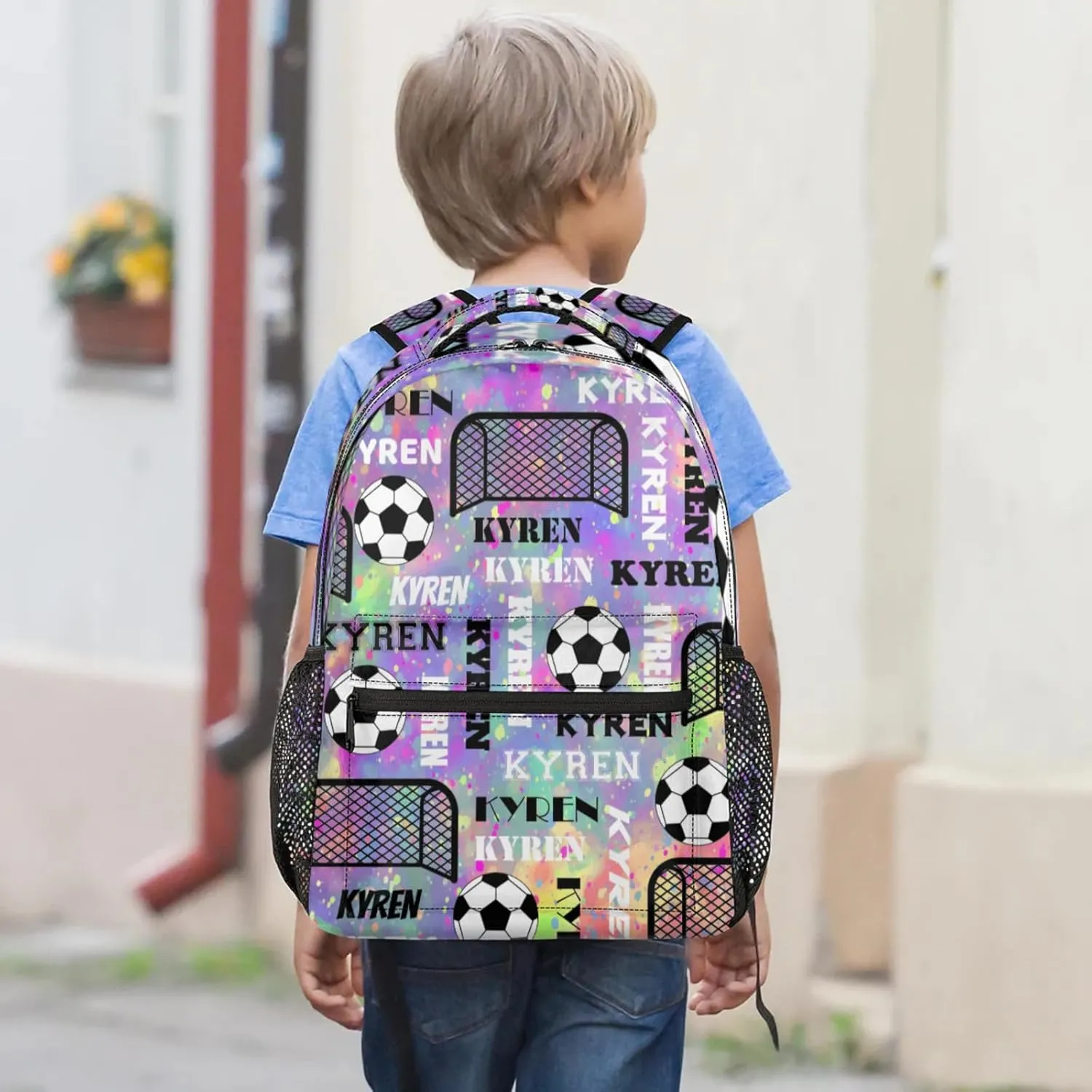 Personalized Name Soccer Backpack, Customized Sports Bag Backpack for Men Women, Custom Name Laptop Backpacks Travel Camping Daypack, Purple Yellow