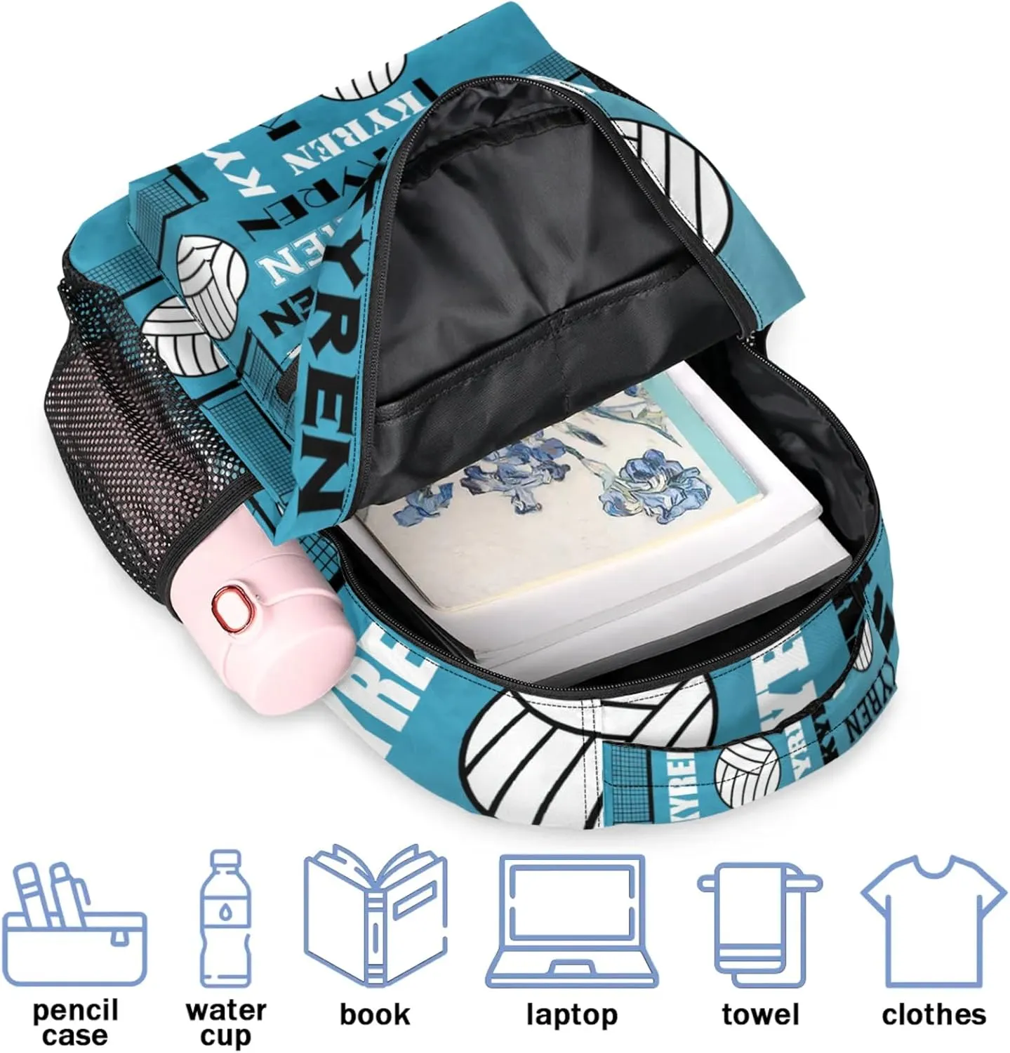 Personalized Name Volleyball Backpack, Custom Sports Bag Backpack for Men Women, Laptop Backpacks Travel Camping Hiking Daypack, Dark Blue