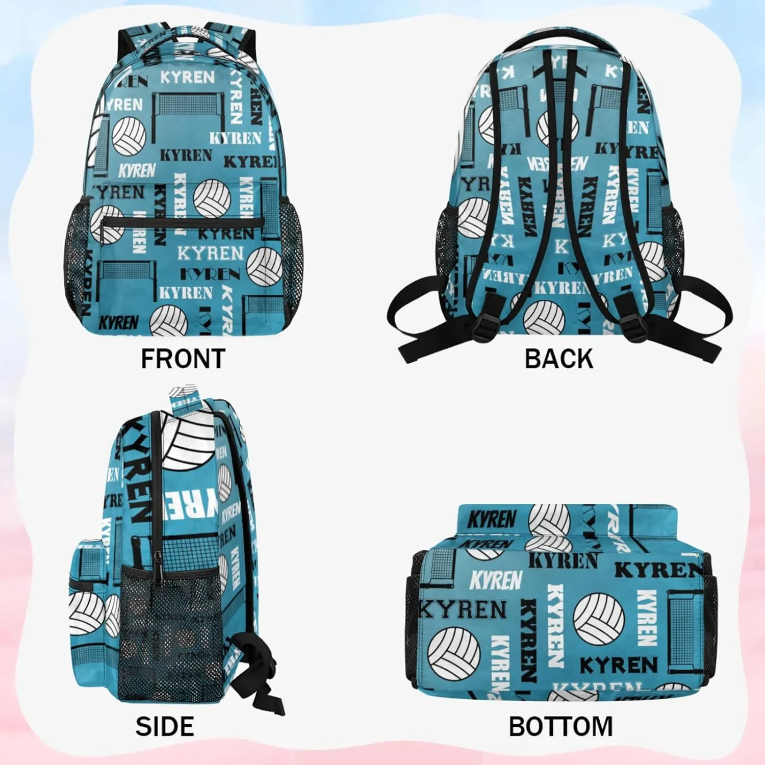Personalized Name Volleyball Backpack, Custom Sports Bag Backpack for Men Women, Laptop Backpacks Travel Camping Hiking Daypack, Dark Blue