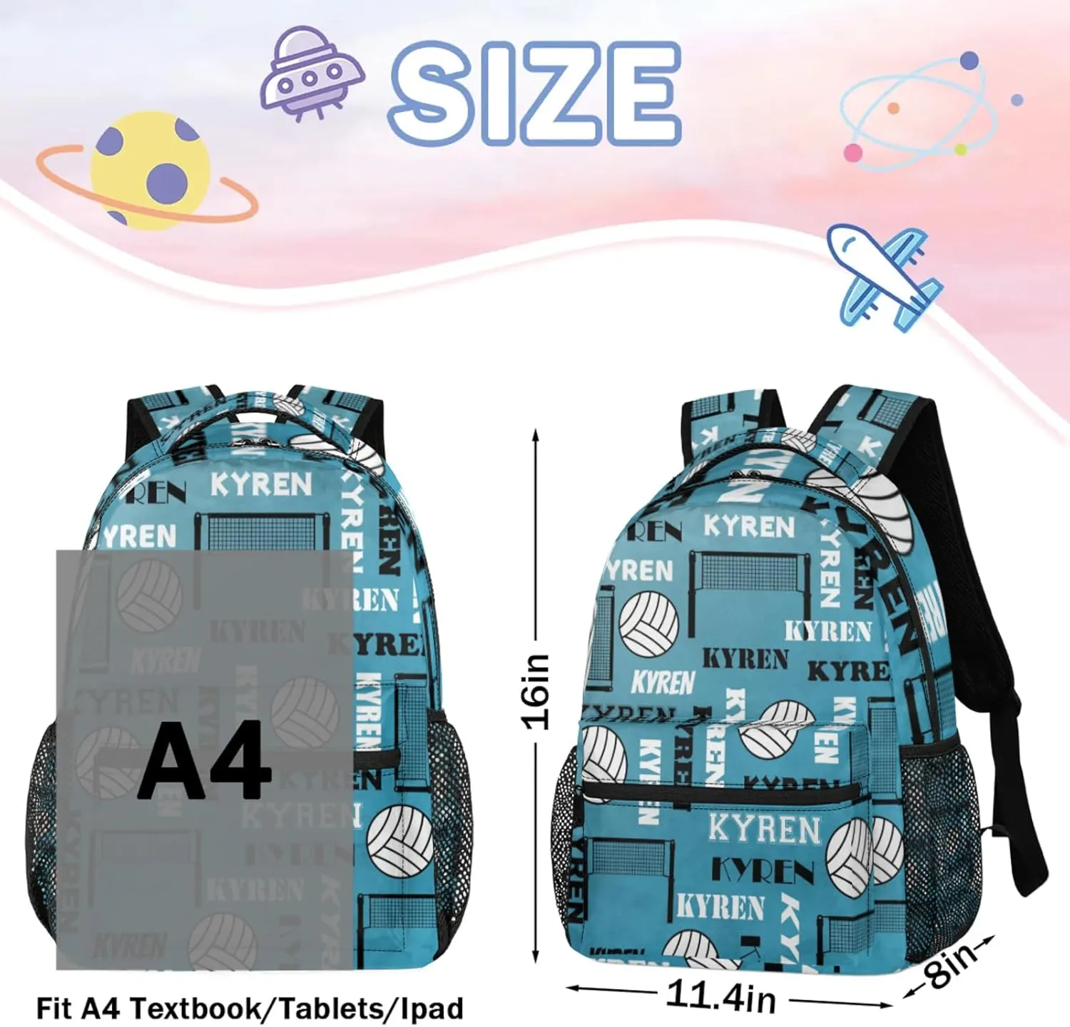 Personalized Name Volleyball Backpack, Custom Sports Bag Backpack for Men Women, Laptop Backpacks Travel Camping Hiking Daypack, Dark Blue