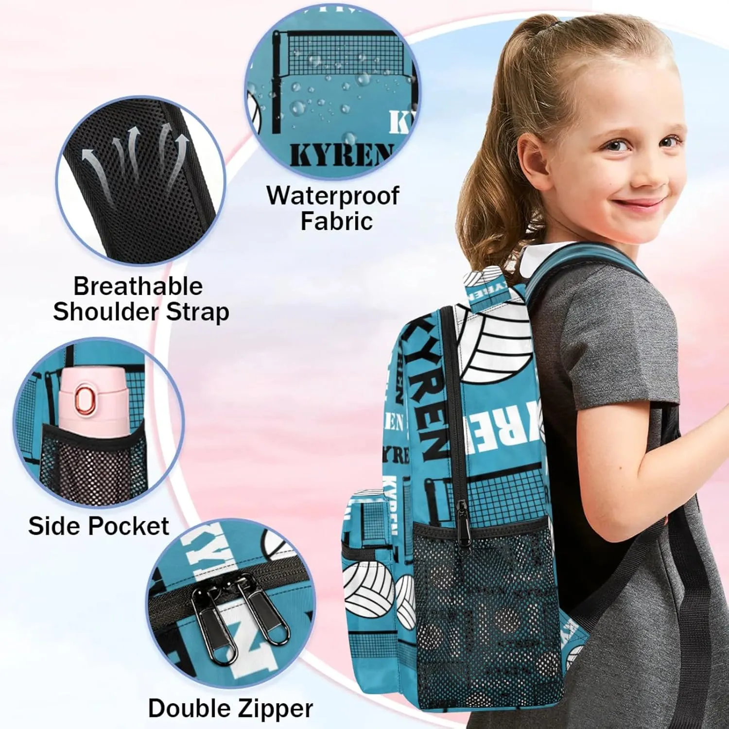 Personalized Name Volleyball Backpack, Custom Sports Bag Backpack for Men Women, Laptop Backpacks Travel Camping Hiking Daypack, Dark Blue