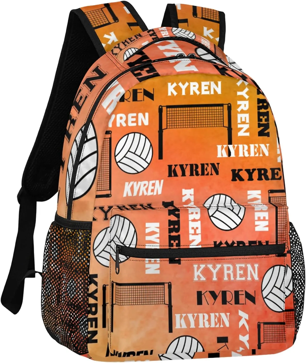 Personalized Name Volleyball Backpack, Custom Sports Bag Backpack for Men Women, Laptop Backpacks Travel Camping Hiking Daypack, Dark Orange