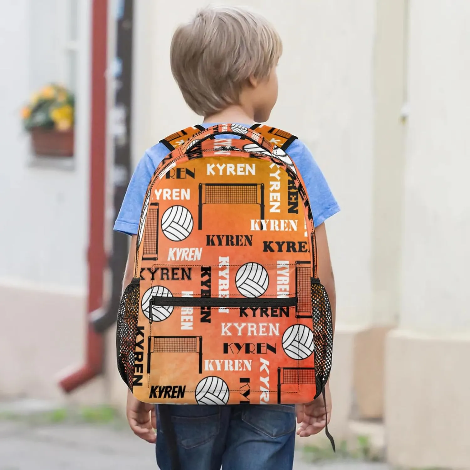 Personalized Name Volleyball Backpack, Custom Sports Bag Backpack for Men Women, Laptop Backpacks Travel Camping Hiking Daypack, Dark Orange