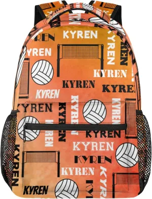 Personalized Name Volleyball Backpack, Custom Sports Bag Backpack for Men Women, Laptop Backpacks Travel Camping Hiking Daypack, Dark Orange