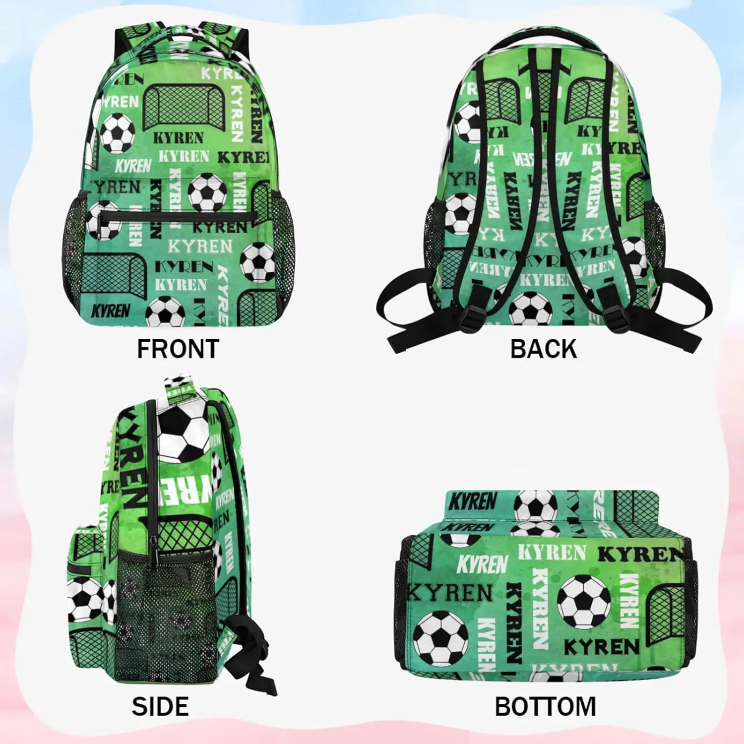 Personalized Soccer Backpack for Men Women, Custom Name Sports Bag Backpack, Laptop Backpacks Daypack for Travel Camping, Dark Green