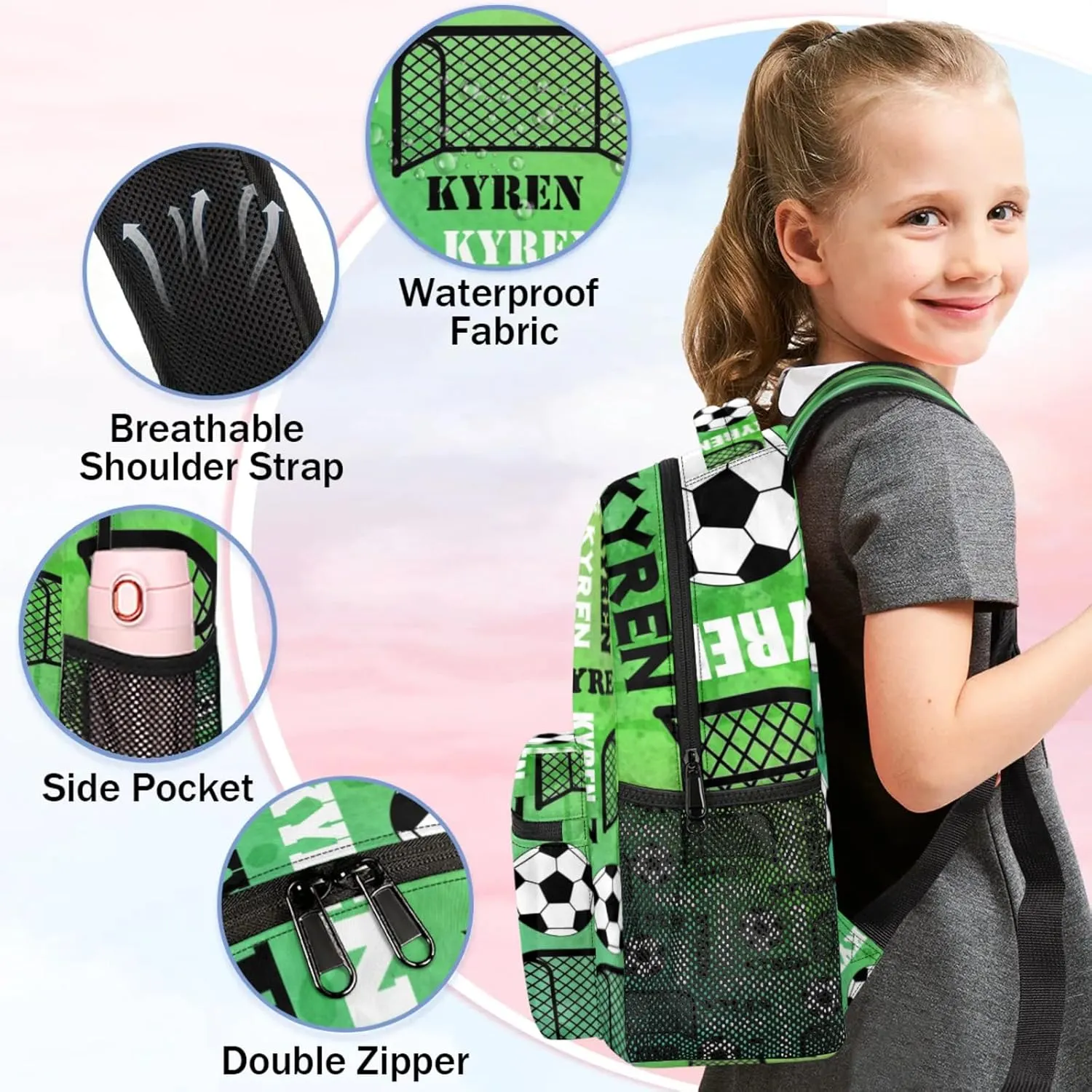 Personalized Soccer Backpack for Men Women, Custom Name Sports Bag Backpack, Laptop Backpacks Daypack for Travel Camping, Dark Green