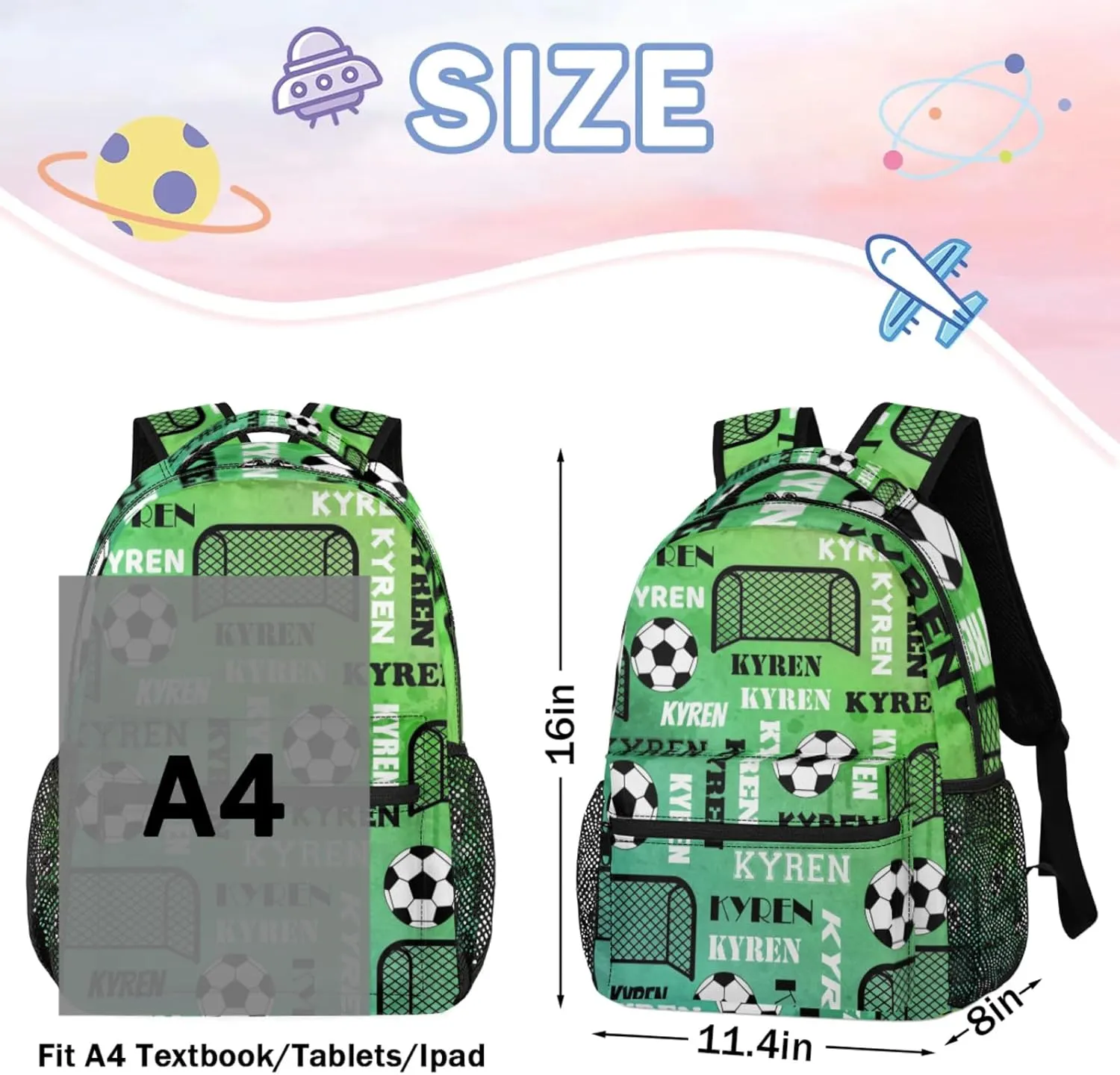 Personalized Soccer Backpack for Men Women, Custom Name Sports Bag Backpack, Laptop Backpacks Daypack for Travel Camping, Dark Green