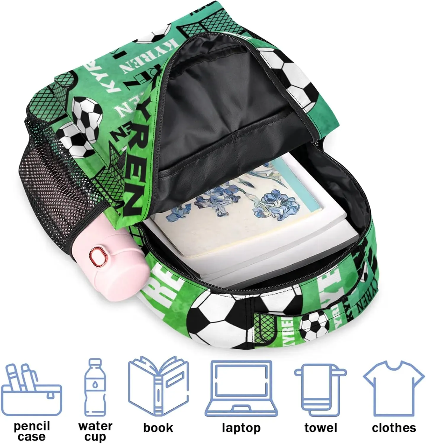 Personalized Soccer Backpack for Men Women, Custom Name Sports Bag Backpack, Laptop Backpacks Daypack for Travel Camping, Dark Green