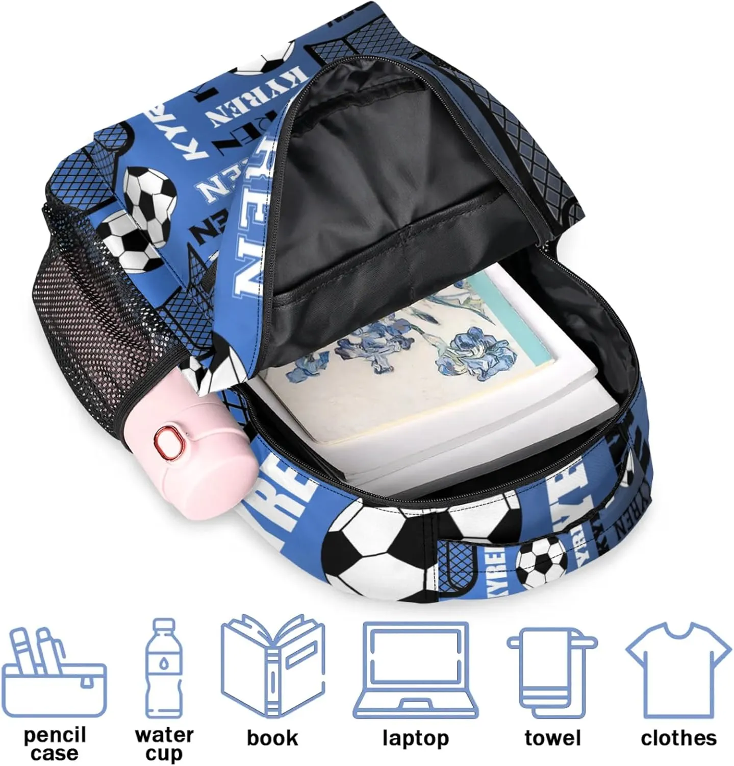 Personalized Soccer Backpack for Men Women, Custom Name Sports Bag Backpack Laptop Backpacks Travel Camping Daypack, Dark Ocean