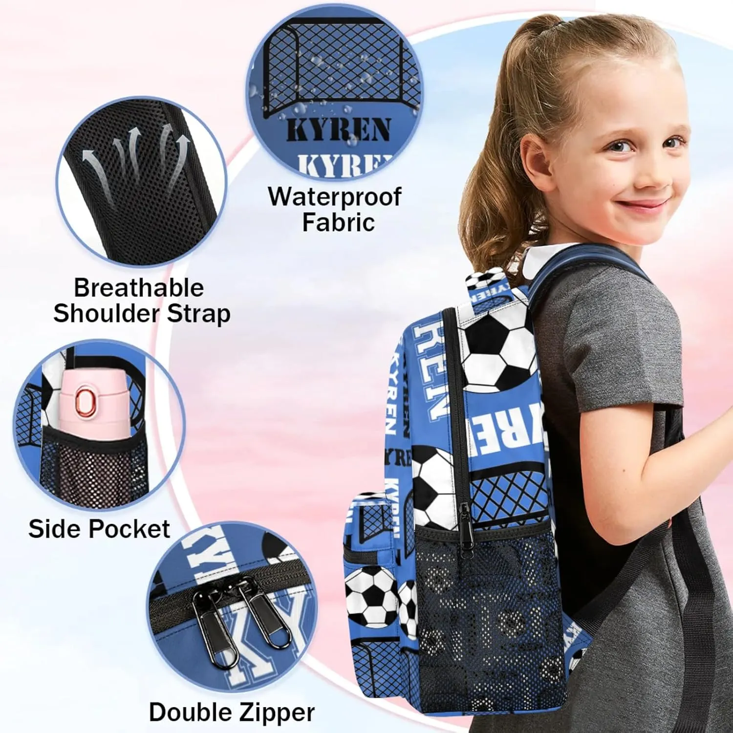 Personalized Soccer Backpack for Men Women, Custom Name Sports Bag Backpack Laptop Backpacks Travel Camping Daypack, Dark Ocean