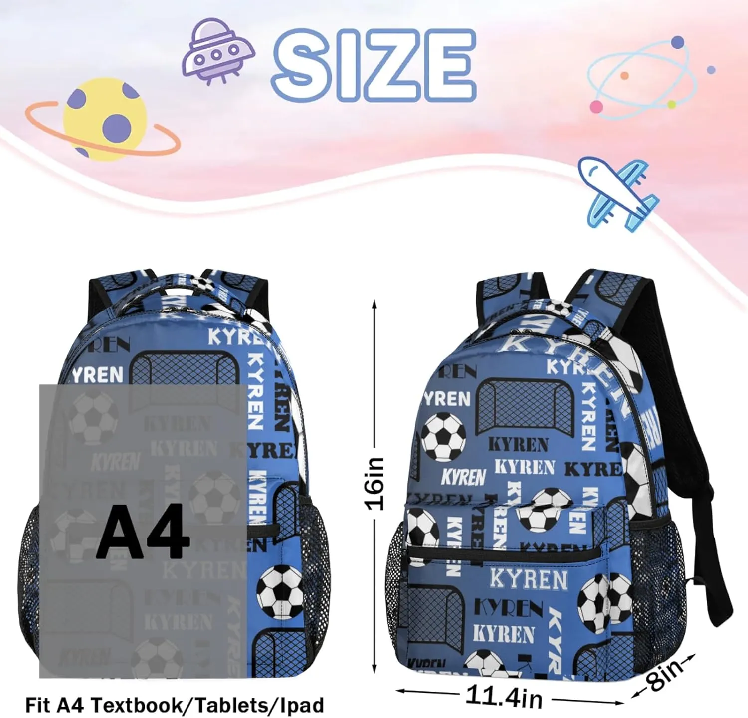 Personalized Soccer Backpack for Men Women, Custom Name Sports Bag Backpack Laptop Backpacks Travel Camping Daypack, Dark Ocean